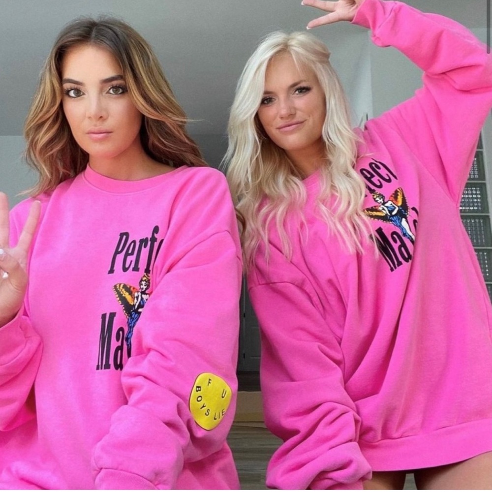 Boys Lie Hot Pink Crewneck Sweater with Butterfly Graphic